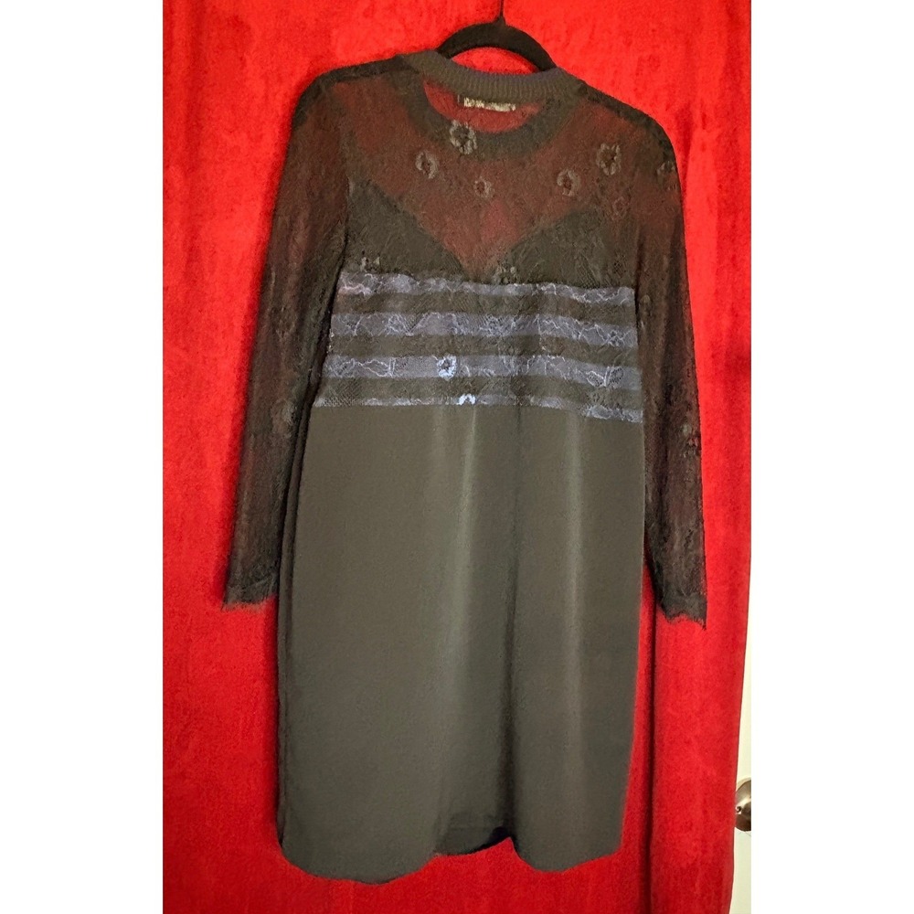 ZARA BASIC Black Lace Trim Sheer Sleeve Sheath Dress Size XS